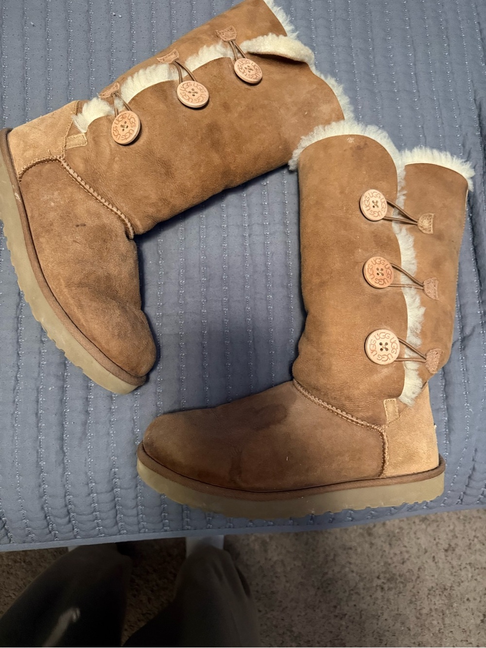 UGG Chestnut Button-Trim Suede Shearling Mid-Calf Boots